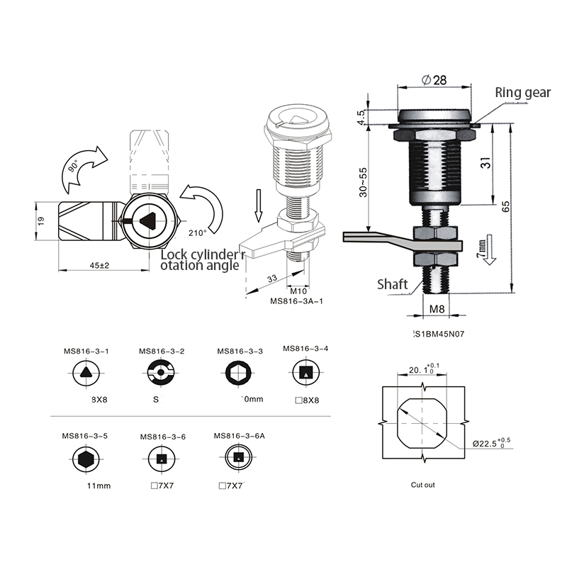 MS816-3-S Üçgen 8mm Kilit Silindir Sıkıştırma Mandalı Kilitleri MS816-3-S Üçgen 8mm Kilit Silindir Sıkıştırma Mandalı Kilitleri