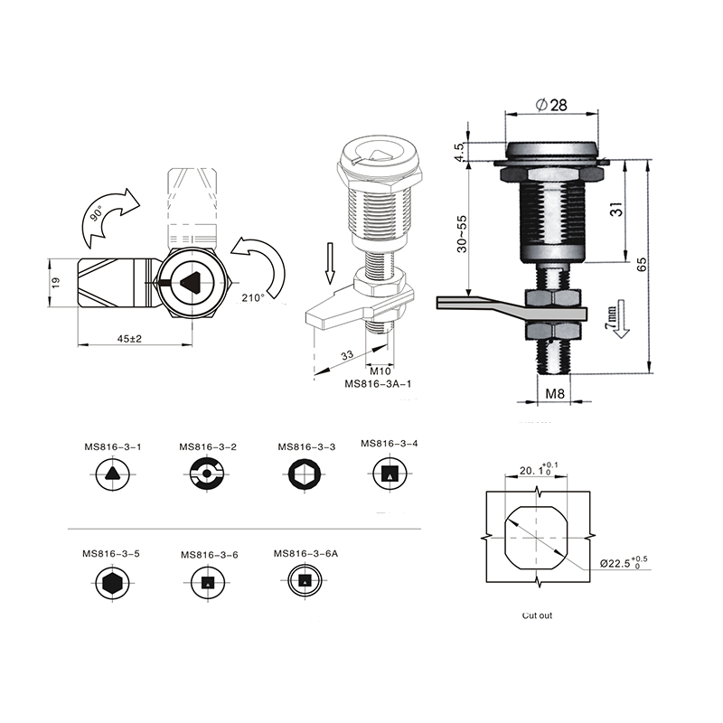 MS816-3-1S Üçgen 8mm Kilit Silindir Sıkıştırma Mandalı Kilitleri MS816-3-1S Üçgen 8mm Kilit Silindir Sıkıştırma Mandalı Kilitleri